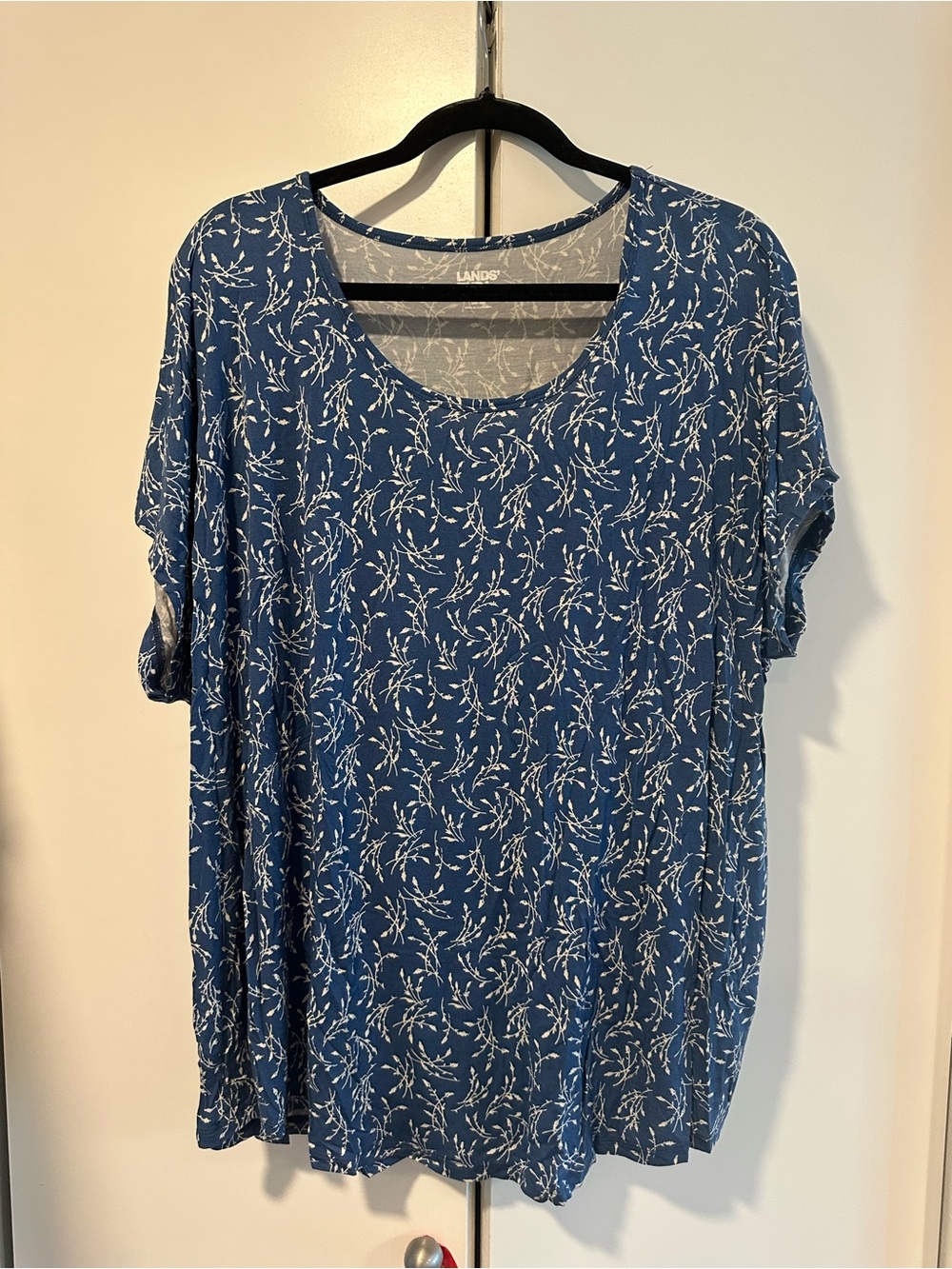 Lands' End Blue Floral Scoop Neck Women's Top 2x